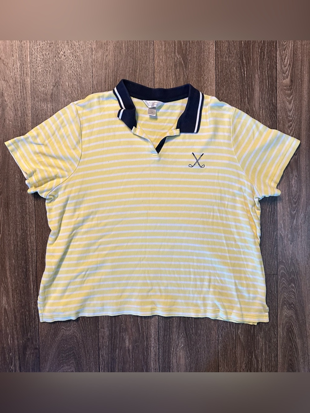 Christopher & Banks yellow striped embroidered golf club polo SZ 1X